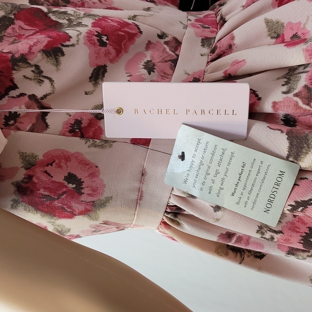 RACHEL Parcell Pink Brocade Floral Puff Sleeve Dress - Picture 13 of 17